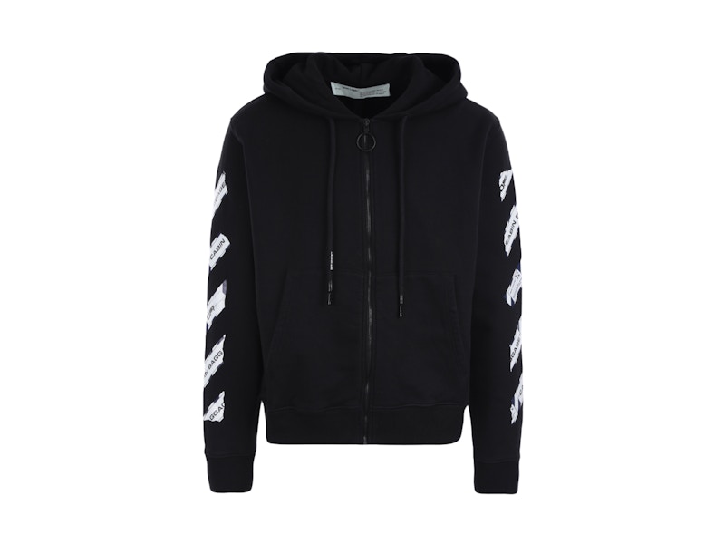 Pulover Off-White Airport Tape Zip Up Hoodie Black Črna | OMBE001S20E300031088