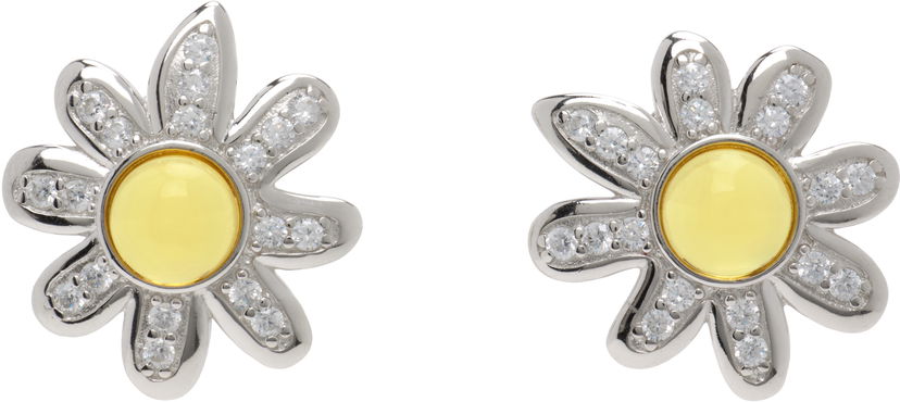 Uhani Collina Strada Collina Strada Silver Daisy Earrings with Yellow Center Rumena | XX1092