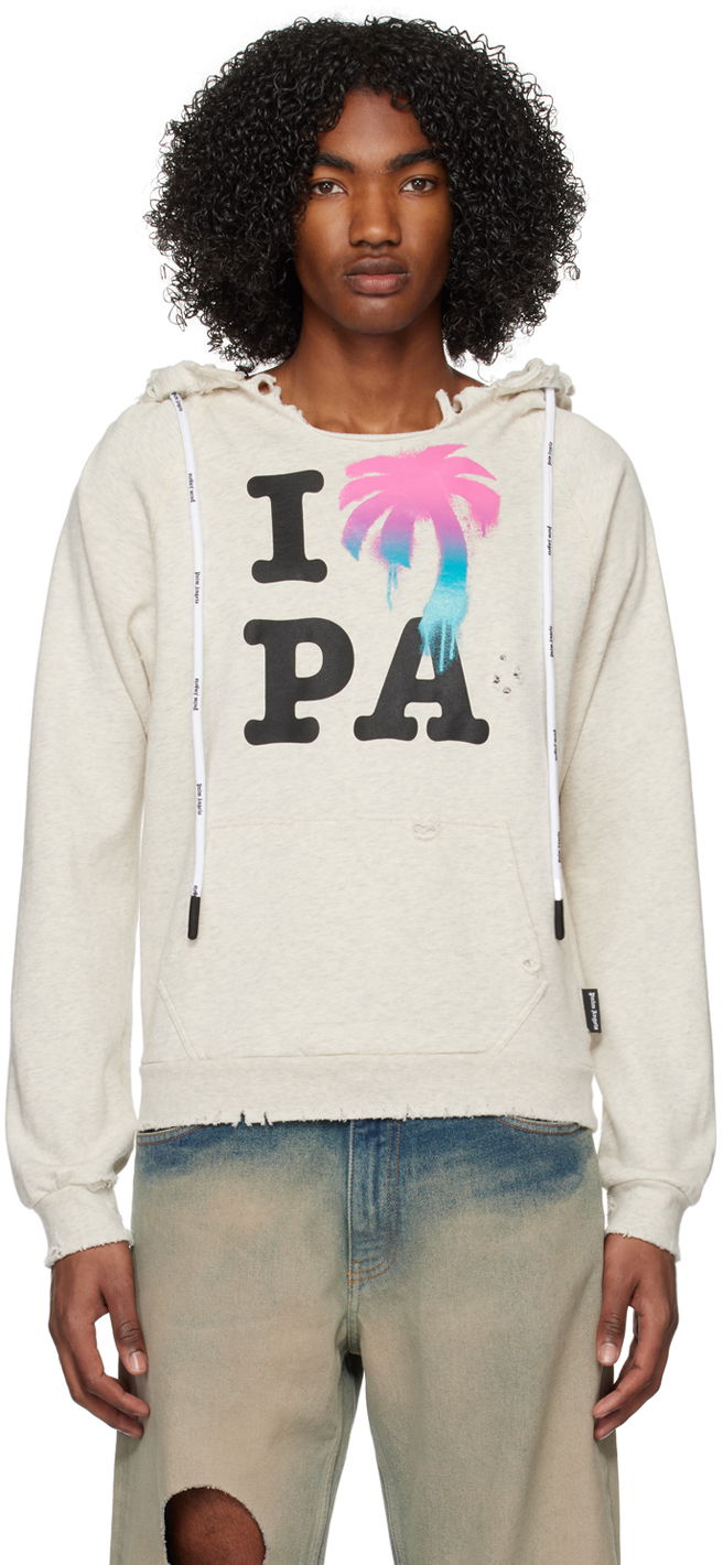 Pulover Palm Angels 'I Love PA' Distressed Hoodie Bež | PMBB123S23FLE0010184