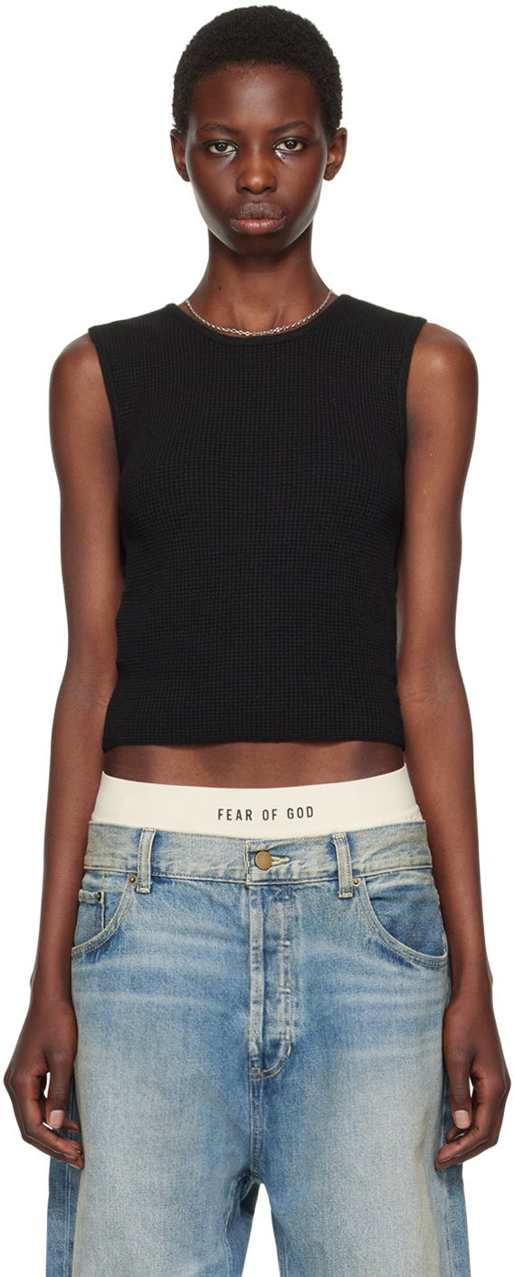 Majica brez rokavov Fear of God Fear of God ESSENTIALS Waffle Tank Top Črna | 192BT247230FW, 0