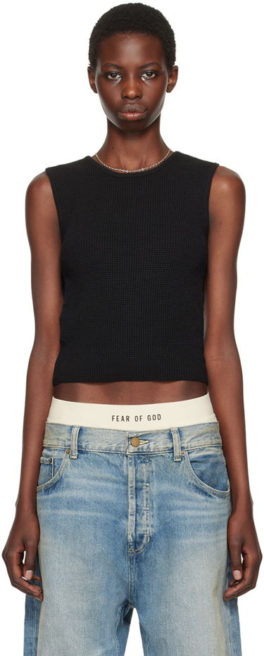 Majica brez rokavov Fear of God Fear of God ESSENTIALS Waffle Tank Top Črna | 192BT247230FW, 0