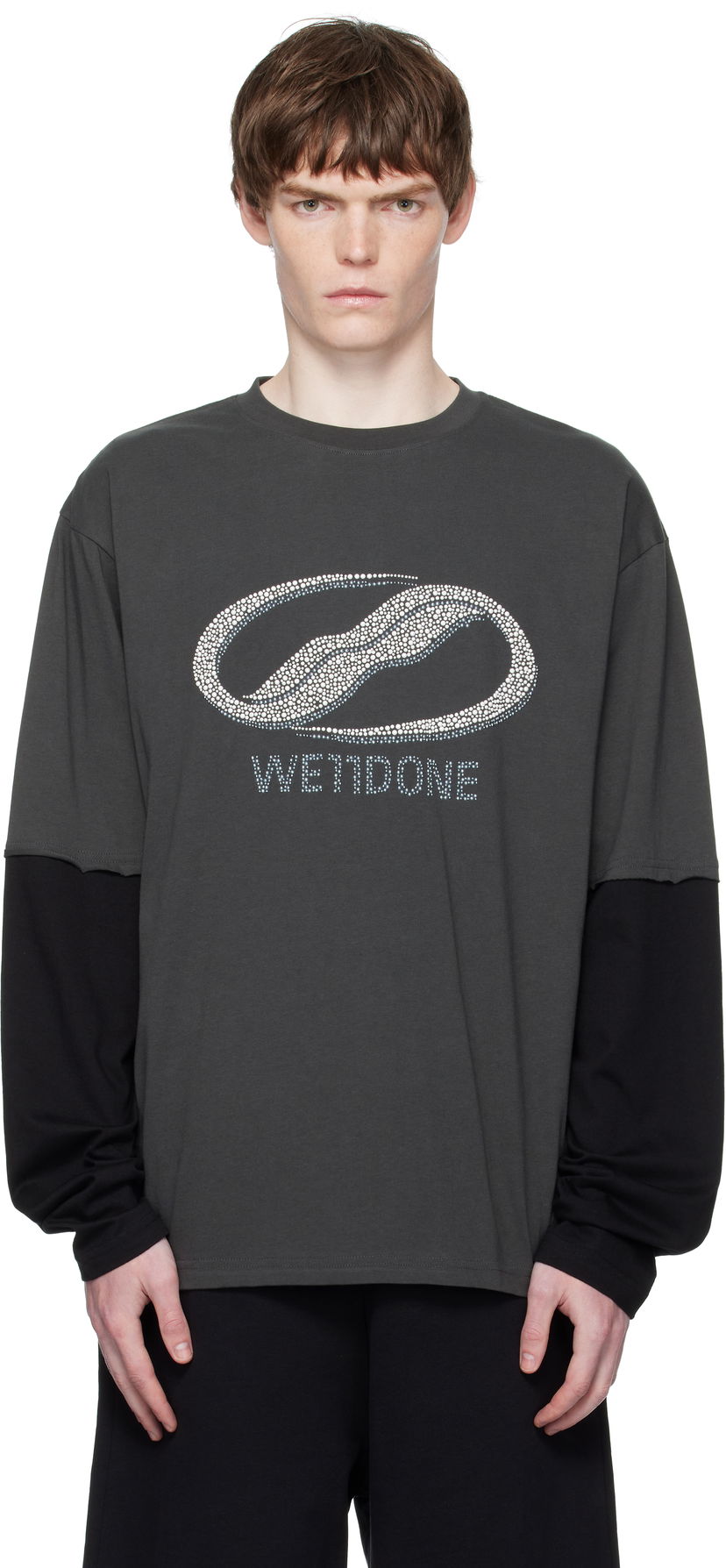 Majica We11done We11done Pearl Logo Layered Long Sleeve T-Shirt Siva | WD-TT2-25-739-U-CH