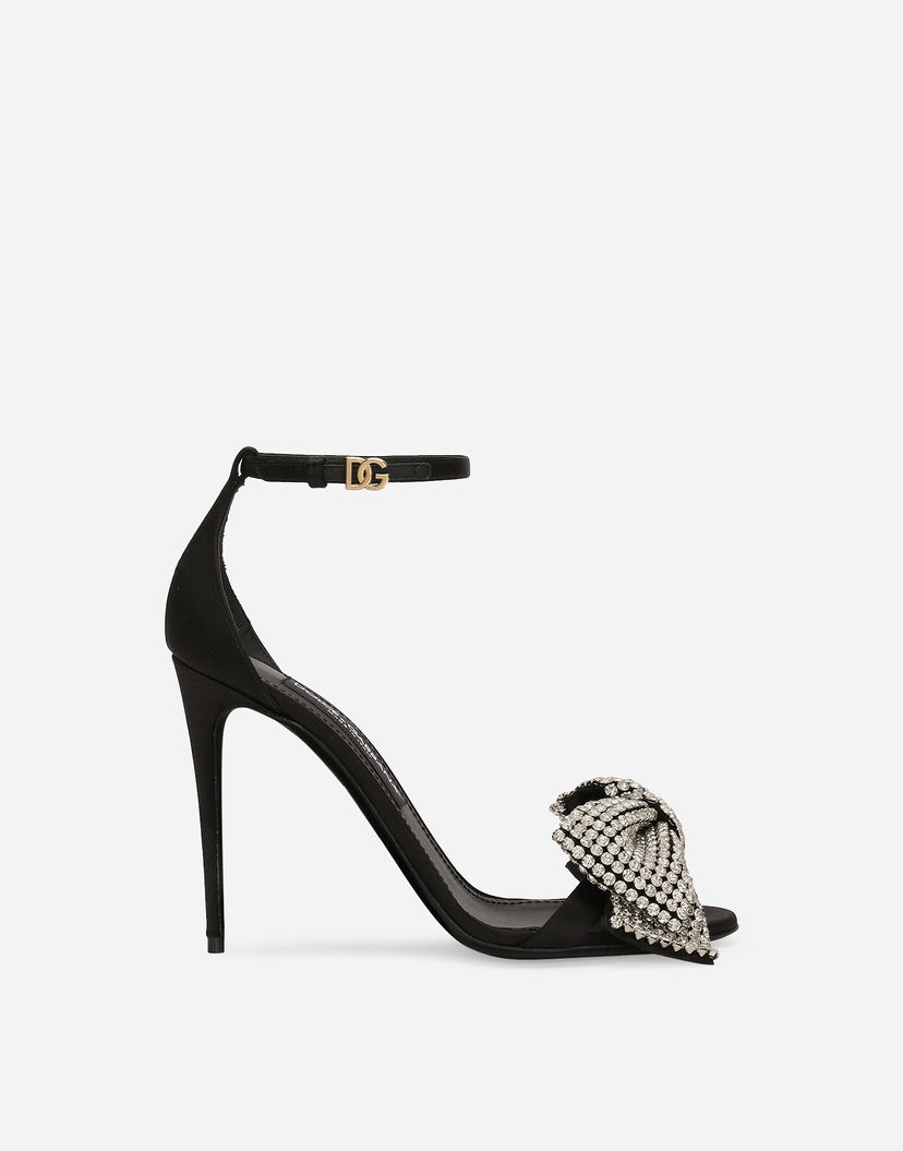 Superge in čevlji Dolce & Gabbana Satin Sandals With Rhinestone Embellishment Črna | CR1793A9S438S488