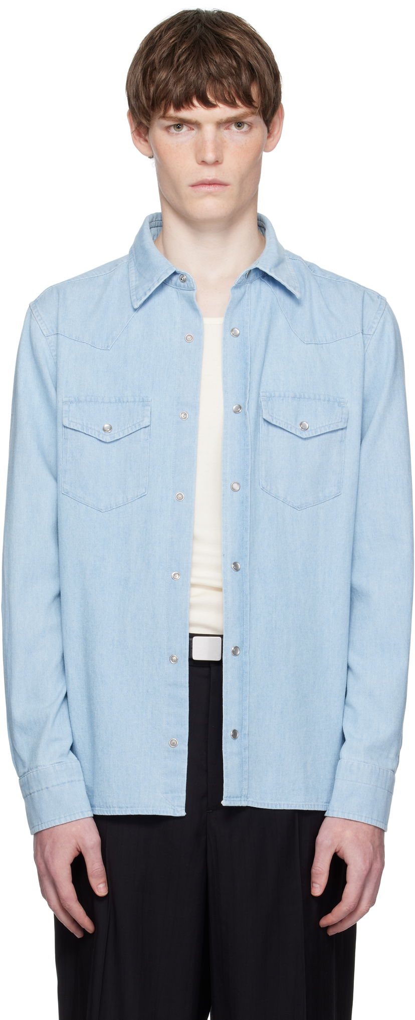 Srajce Tom Ford TOM FORD Denim Chambray Western Shirt Modra | HDS001-FMC240