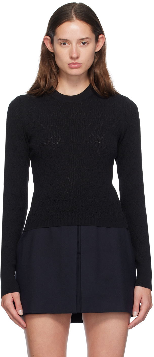 Pleteni pulover AMI Paris Black Pointelle Sweater Črna | FKS135.KN0049