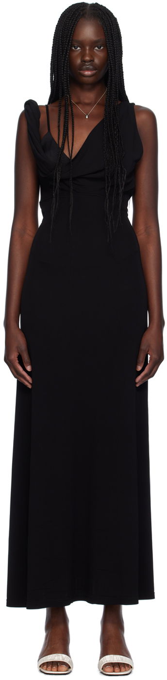 Obleke TOTEME Twist Drape Maxi Dress Črna | 243-WRD2970-FB0162