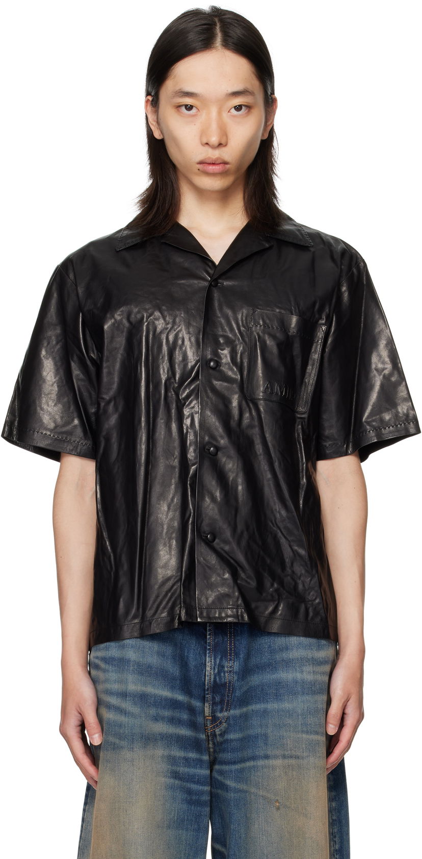 Srajce AMIRI AMIRI Lightweight Camp Leather Shirt Črna | AMLTIR1017