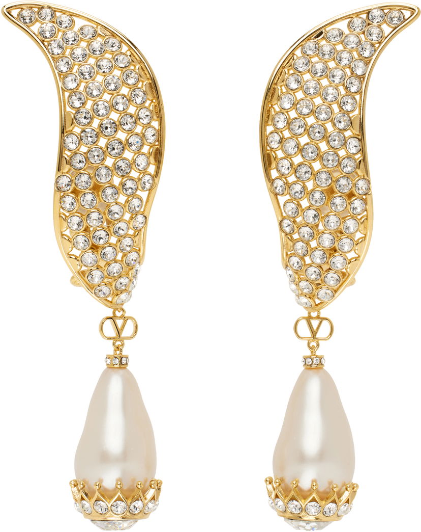 Uhani Valentino Valentino Garavani Poetique des Gouttes Pearl Drop Clip-on Earrings Kovinski | 6W2J0Y34QBT