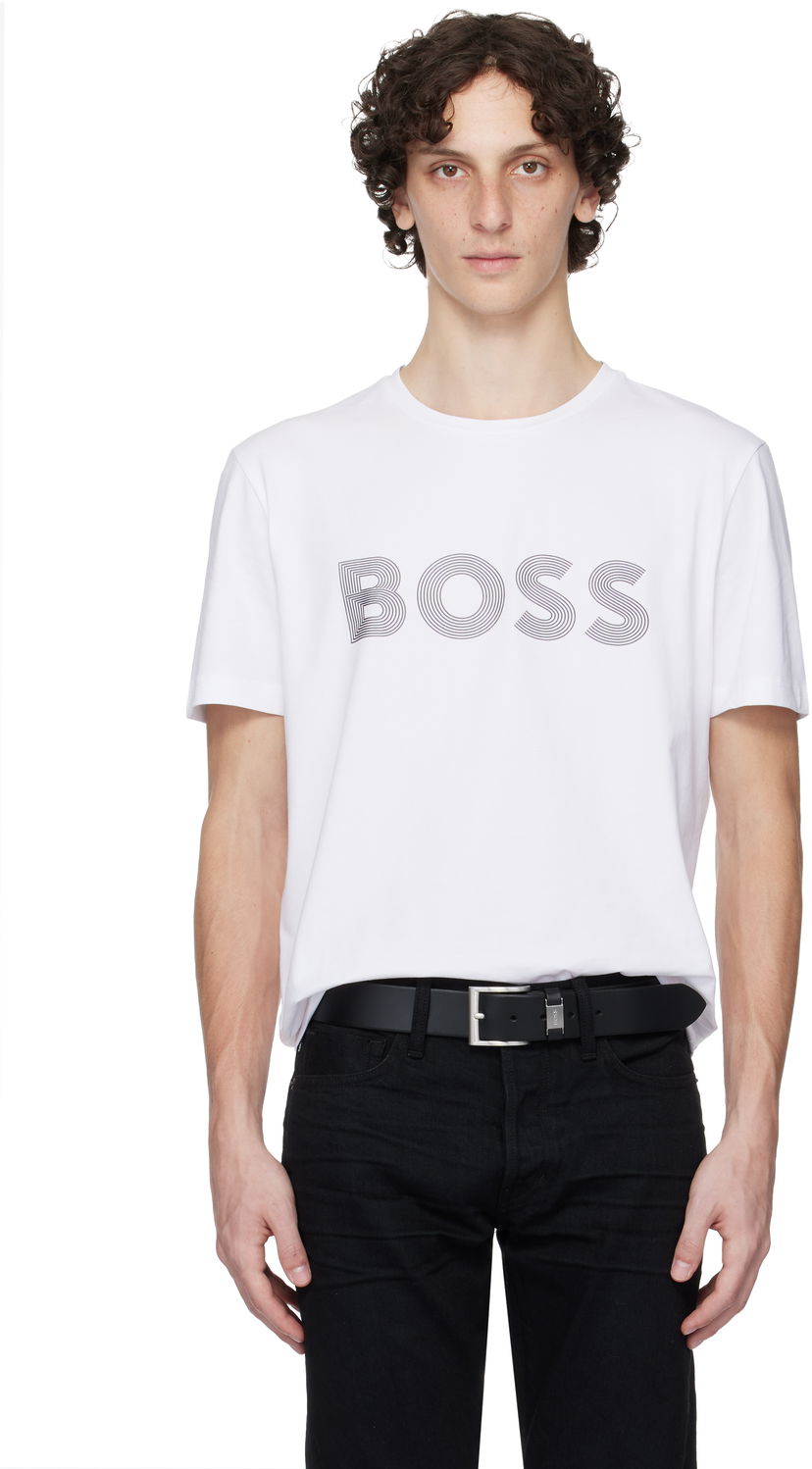 Majica BOSS BOSS Printed-Logo T-Shirt Bela | 50543816
