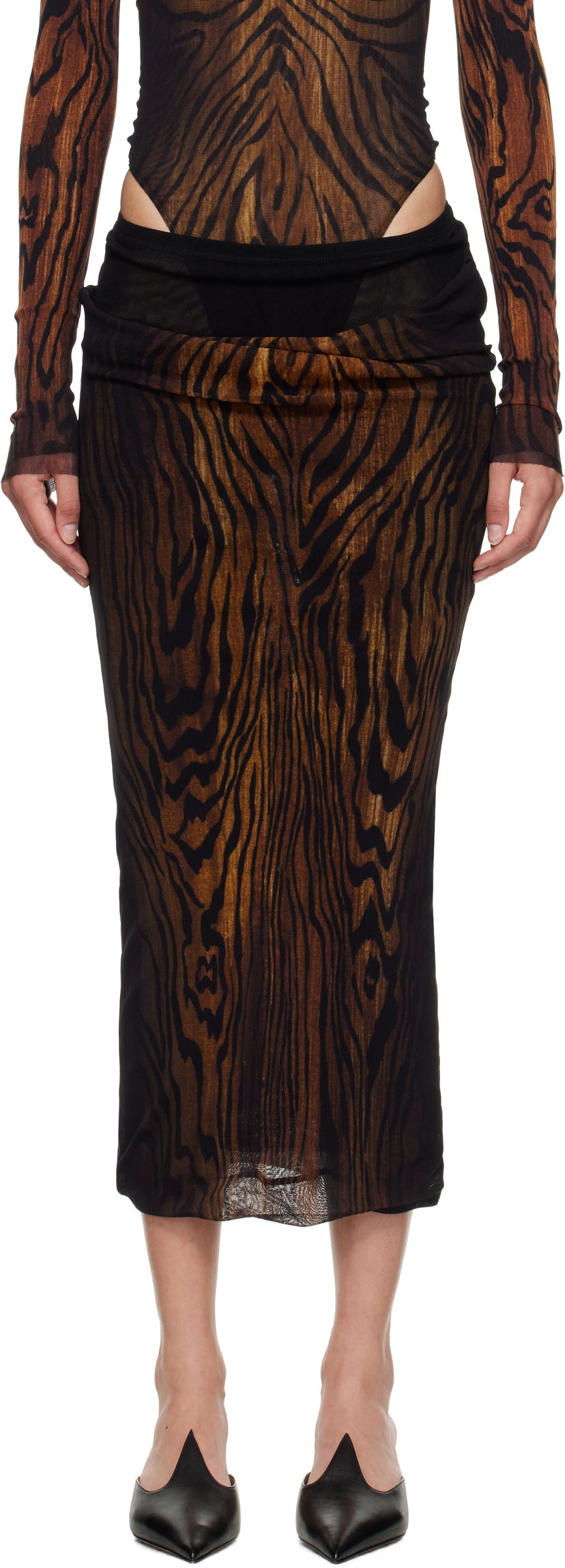Krila Jean Paul Gaultier Jean Paul Gaultier 'The Long Draped Wood' Midi Skirt Rjava | 25/03-W-SK011-M002P-0060