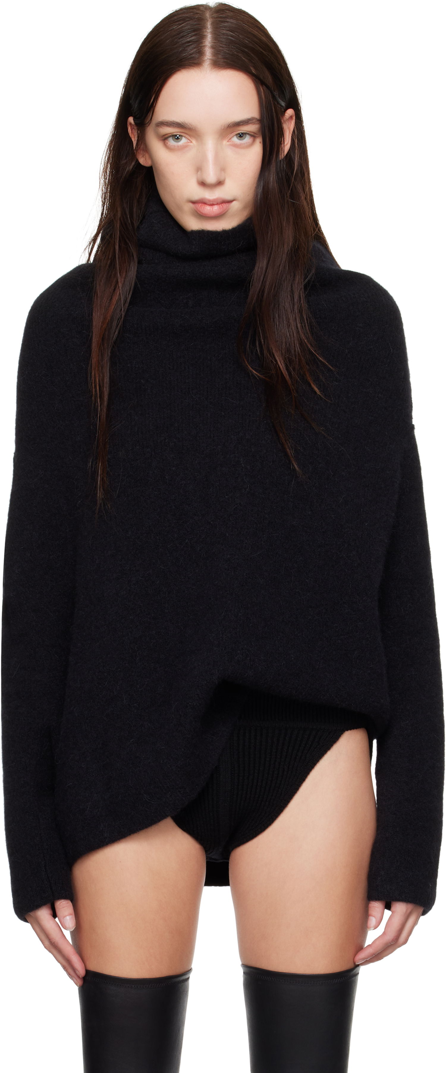 Pleteni pulover Rick Owens Turtleneck Shroud Sweater Črna | RO02D3674 KWPL, 0
