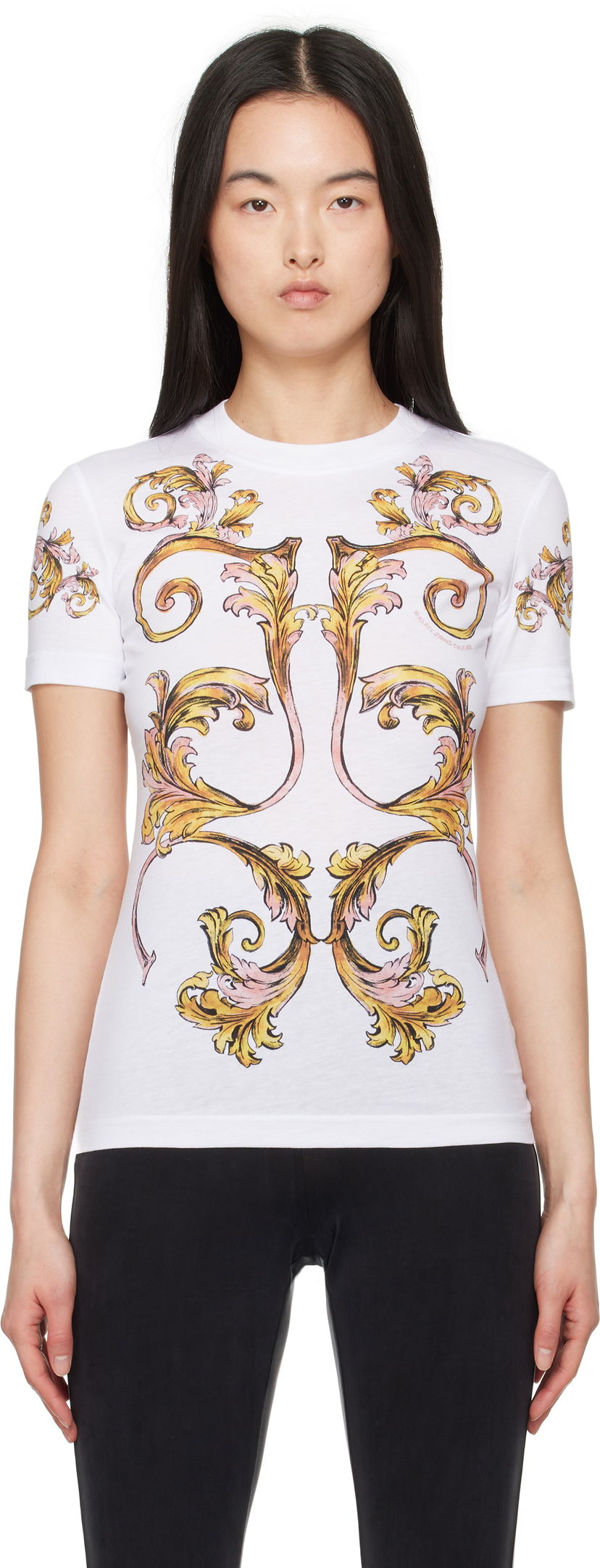 Majica Versace Versace Jeans Couture Outline Barocco T-Shirt Bela | E78HAH6P8_EJS472