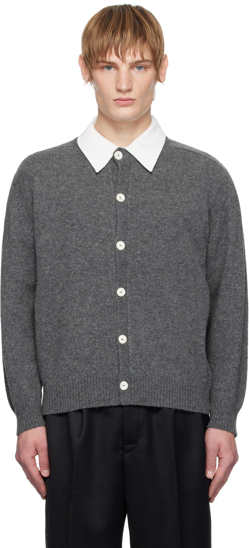 Pleteni pulover Bode Wool Knit Cardigan Siva | MRF24KT037