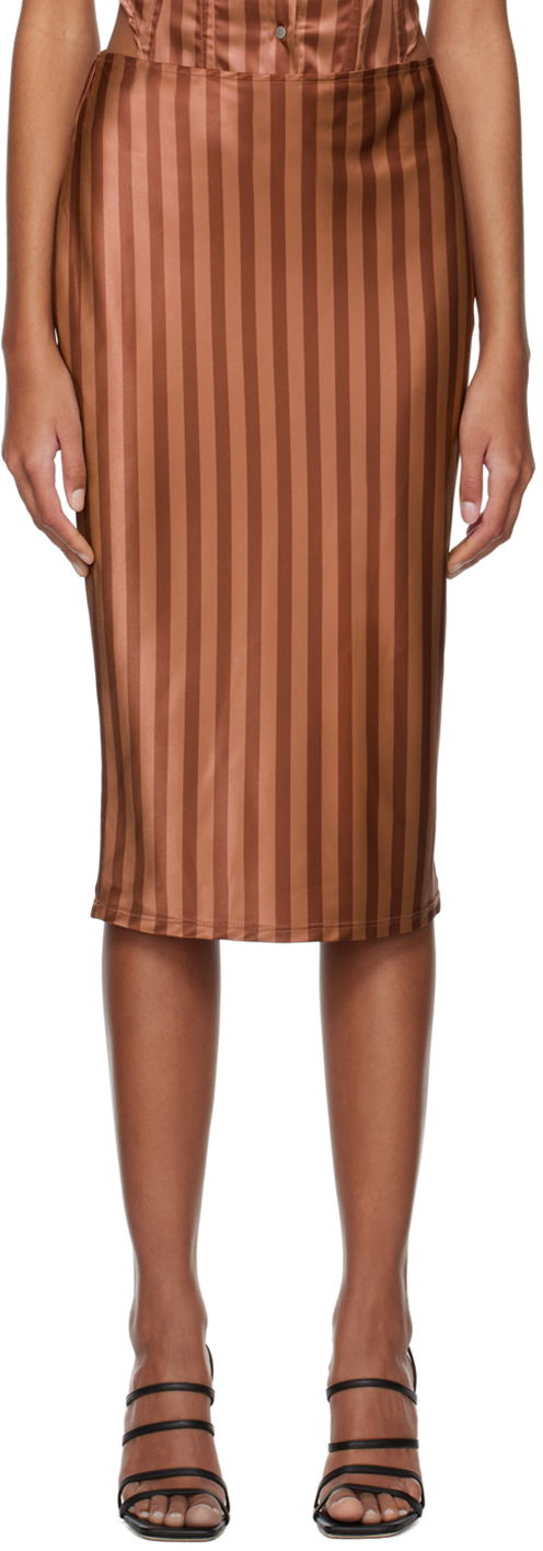 Krila Miaou Miaou Work Capsule Verona Striped Midi Skirt Rjava | 4033SS3DVC