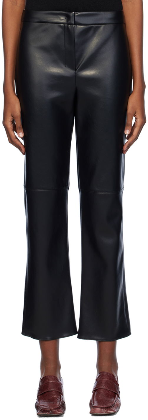 Hlače Max Mara Max Mara Sublime Faux-Leather Cropped Flare Trousers Črna | 2419781011600 MM13037