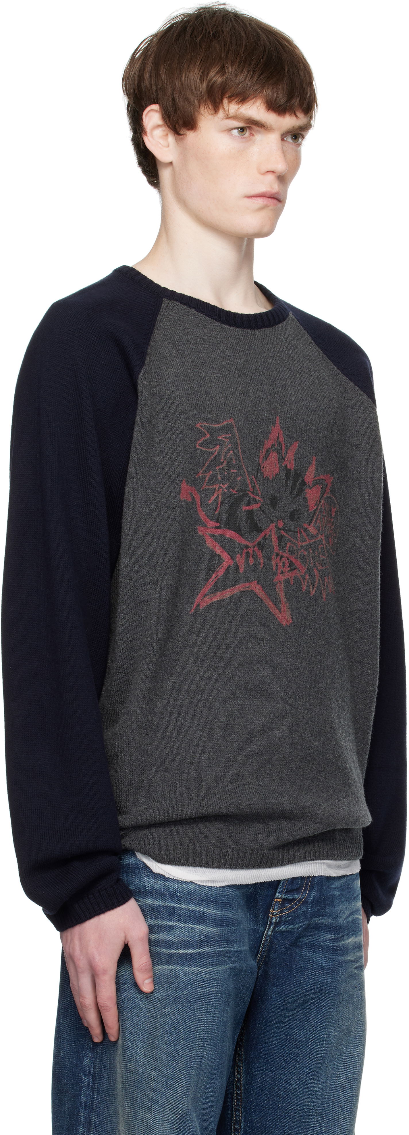 Pleteni pulover We11done We11done Printed Raglan Knit Pullover Sweater Siva | WD-KO2-25-659-U-CH, 1