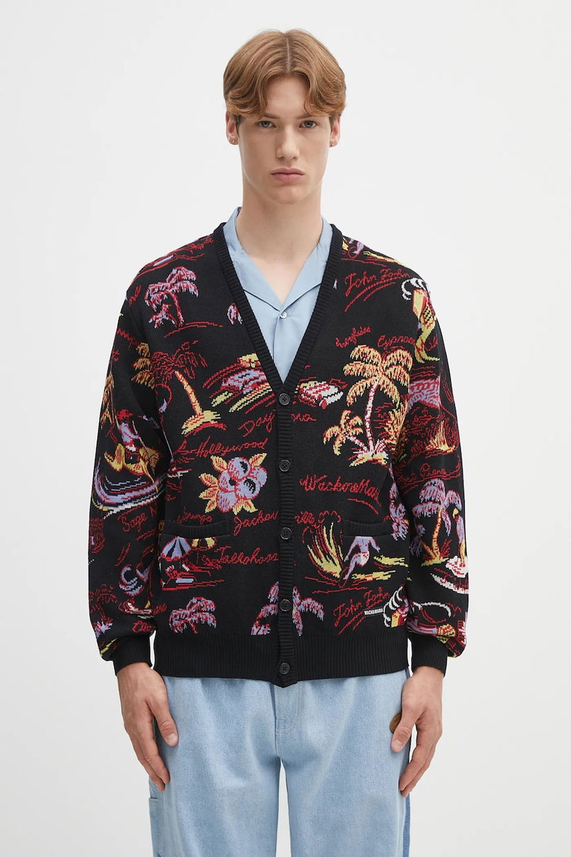 Pleteni pulover WACKO MARIA Wacko Maria Jacquard Cardigan Črna | 25SS.WMK.KN20