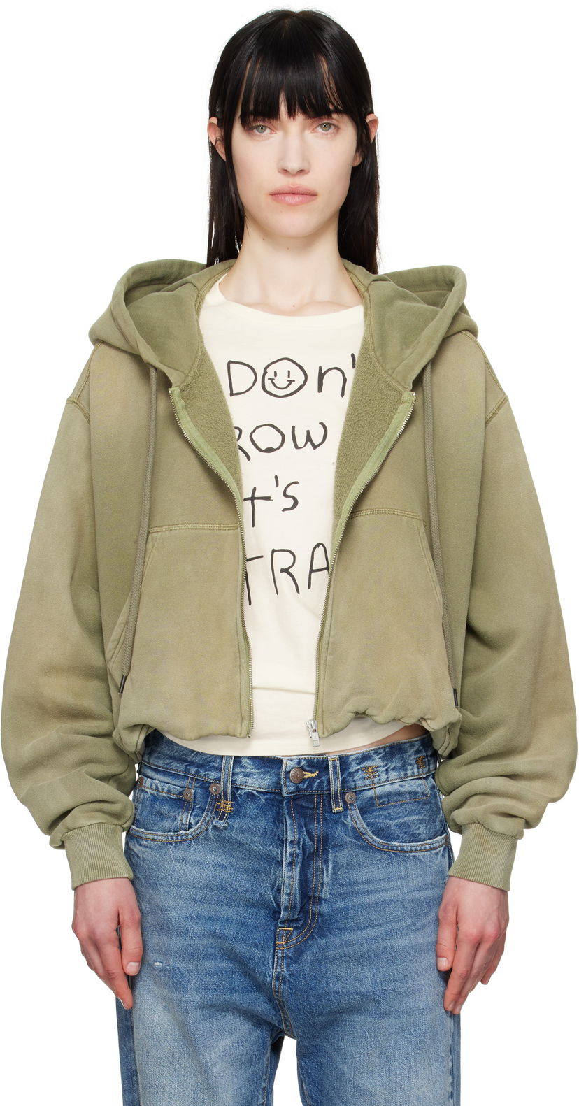 Pulover R13 R13 Balloon Zip-Up Hoodie Zelena | R13WK216-001BD