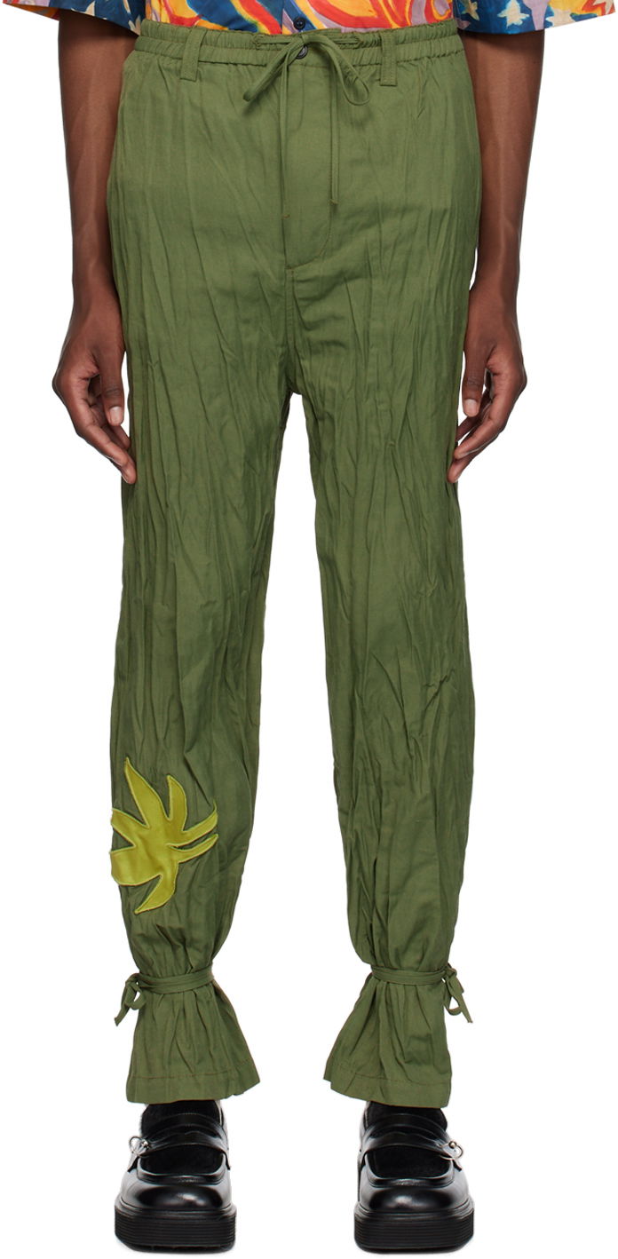 Hlače Marni No Vacancy Inn Edition Crinkled Drawstring Trousers with Leaf Appliqué and Tied Cuffs Zelena | PUMU0228SX UTN906, 0