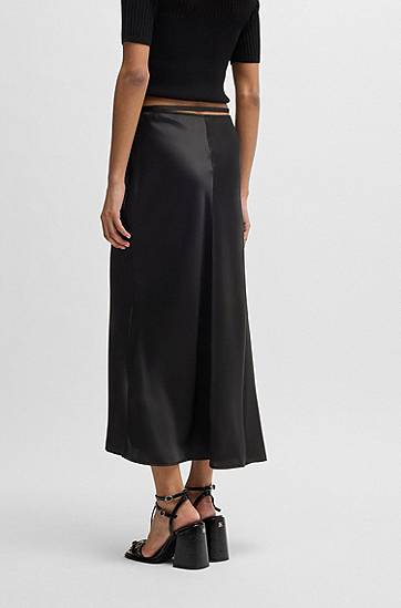Krila BOSS Satin A-Line Midi Skirt with Waist Trim Črna | 50536435, 1
