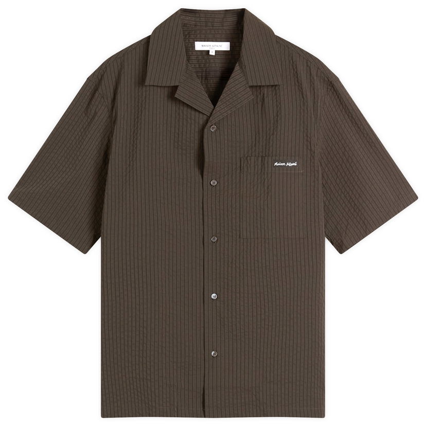 Srajce MAISON KITSUNÉ Maison Kitsuné Seersucker Resort Shirt, Size Large Rjava | OM00421WC5032-P391