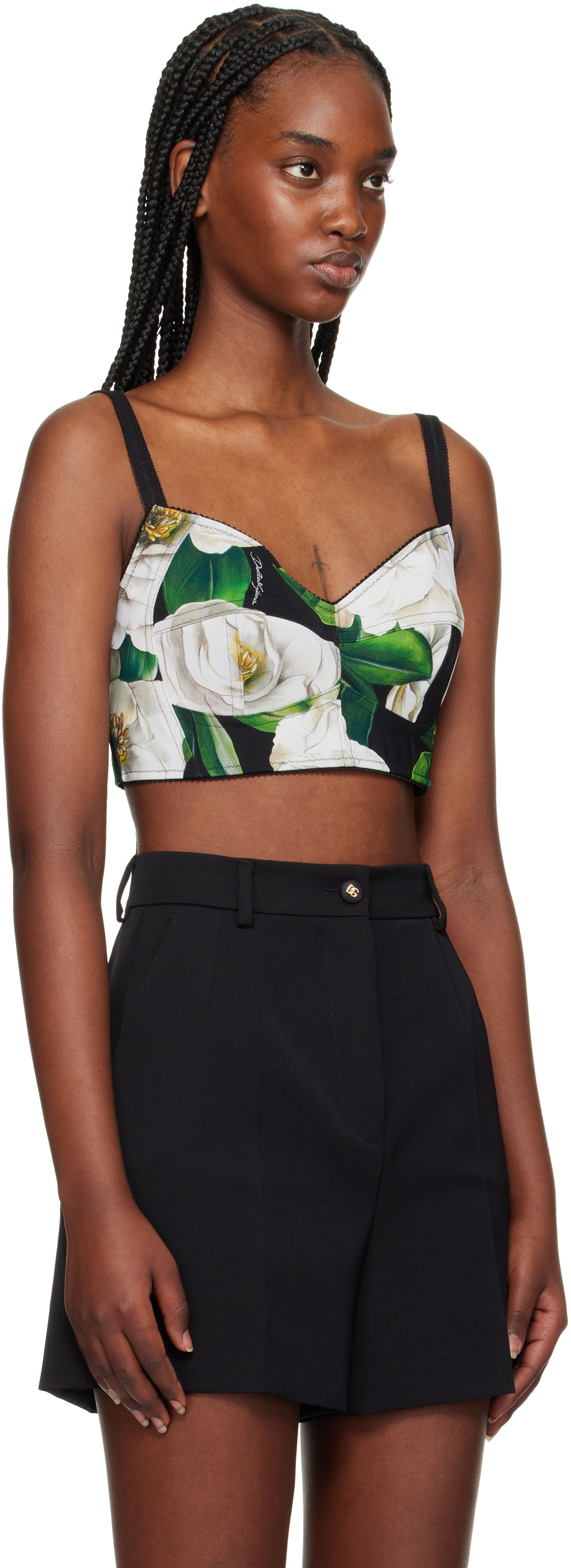 Krop-top Dolce & Gabbana Dolce&Gabbana Gardenia Print Crop Tank Top Črna | F7T18T FSSK2, 1