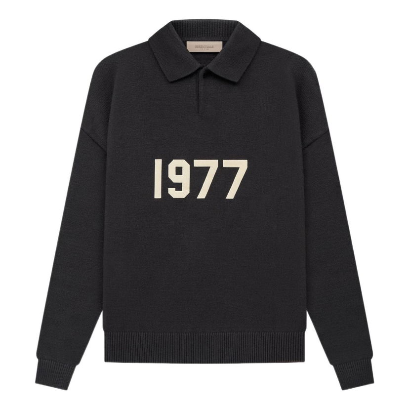 Pleteni pulover Fear of God Essentials 1977 Polo Long Sleeve Črna | FOG-SS22-143