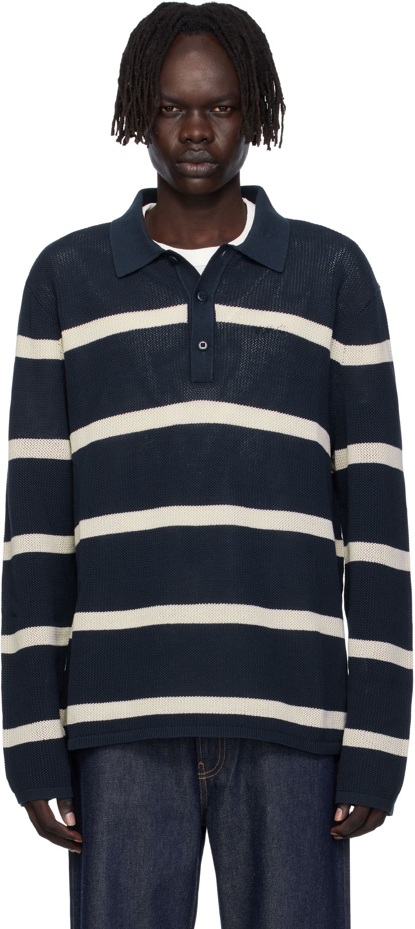 Polo majica CALVIN KLEIN Calvin Klein Long Sleeve Striped Polo Mornarica | 81B388G