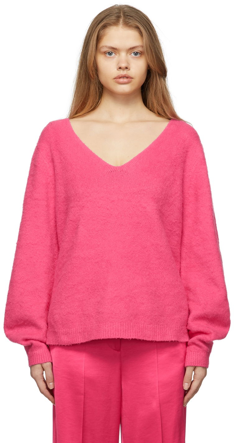 Pleteni pulover Helmut Lang Helmut Lang Brushed Cloud V-Neck Sweater Roza | L09HW713