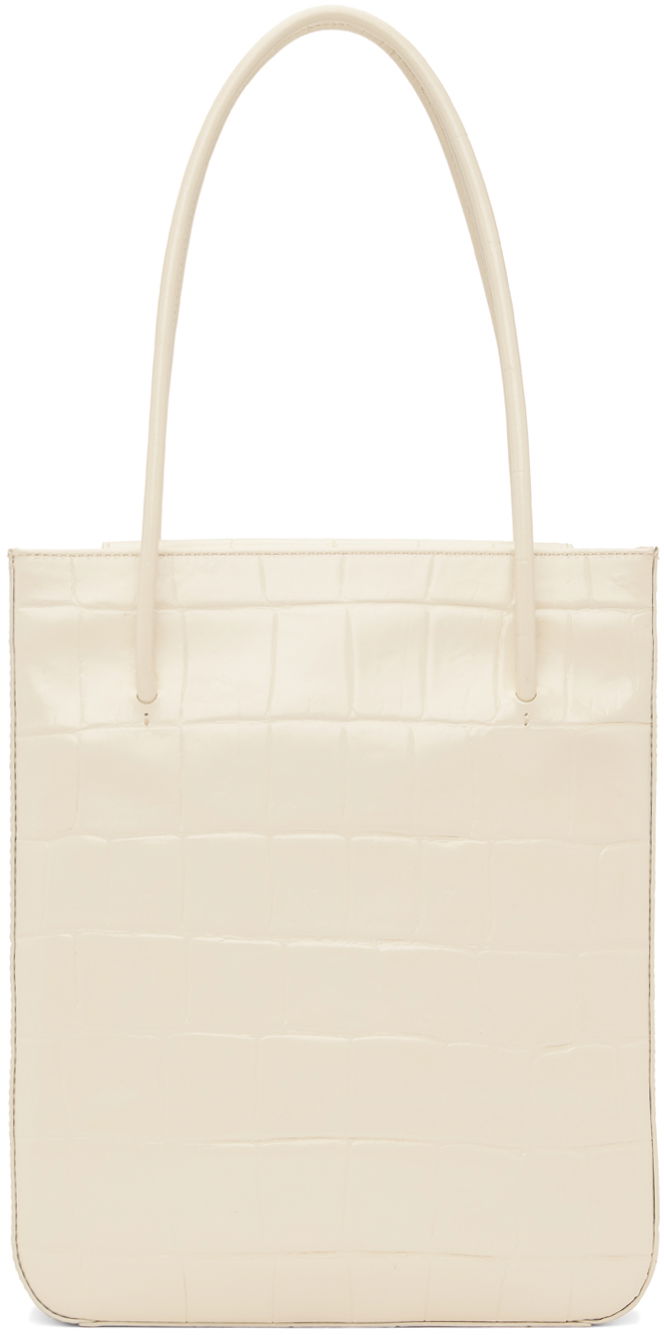 Tote bag BY FAR BY FAR Script Croc-Embossed Leather Tote Bež | 23CASCPSCEMCELMED, 0