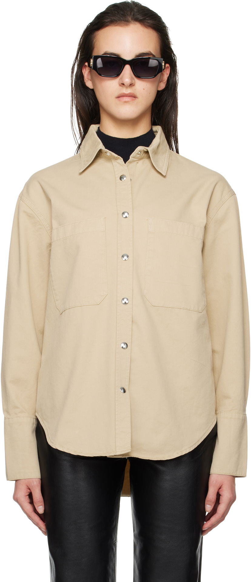 Srajce Anine Bing Dante Relaxed-Fit Long Sleeve Shirt Bež | A-07-10546-OMA10