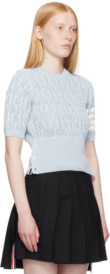 Pleteni pulover Thom Browne Thom Browne Pointelle Cable Stitch 4-Bar Sweater Bela | FKA495A-Y3017, 4