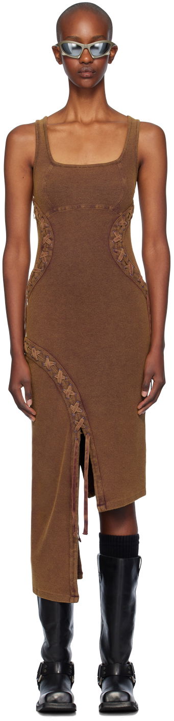Obleke Feng Chen Wang Feng Chen Wang Lace Knit Midi Dress Rjava | FWF18DR02C