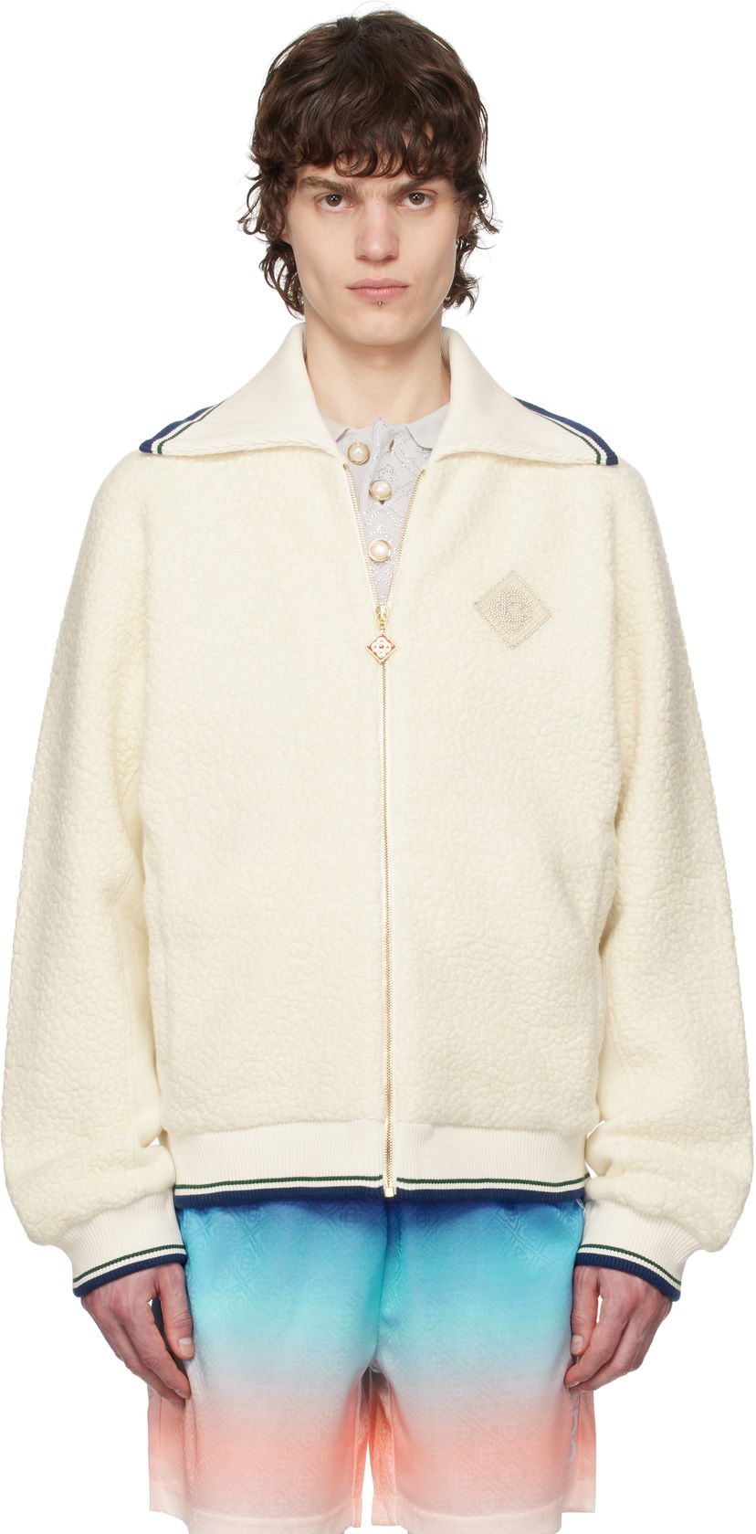 Jakna Casablanca Casablanca Cashmere Zip-Up Sweater Bela | MPS25-JTP-332-01