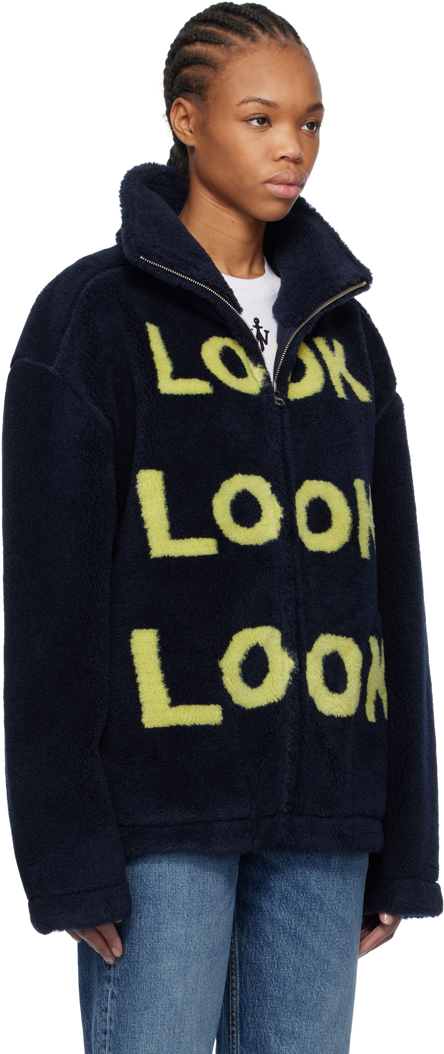 Bomber jakna JW Anderson JW Anderson 'Look Look Look' Fleece Zip-Up Jacket Mornarica | JK0375-PG1711, 1
