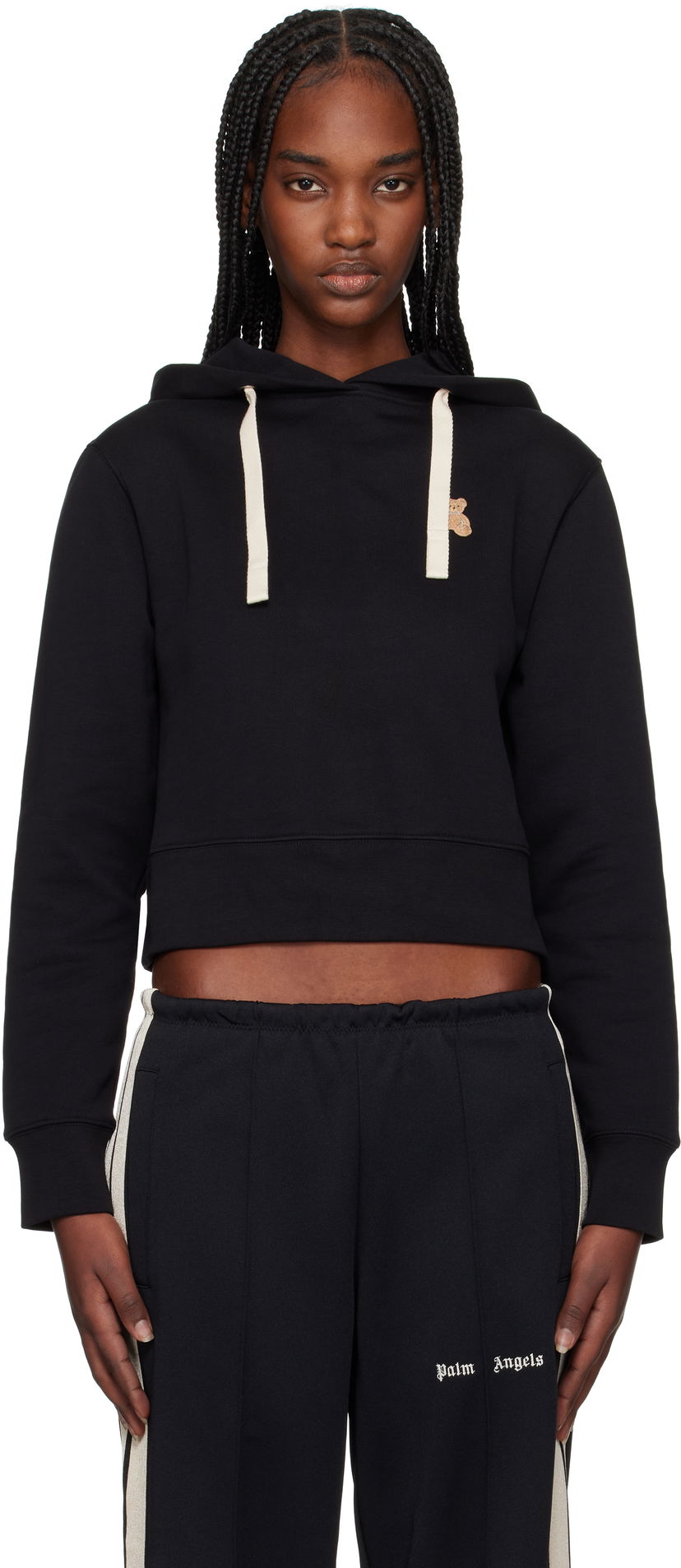Pulover Palm Angels Palm Angels Cropped Hoodie with Bear Patch Črna | PWBB075S25FLE0021060