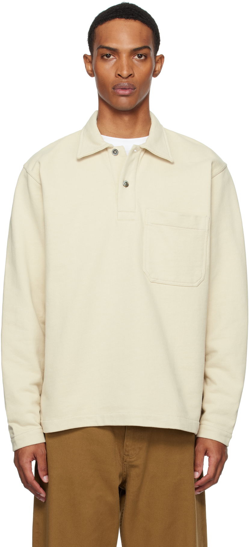 Polo majica NORSE PROJECTS Norse Projects Fraser Relaxed Organic Loopback Long Sleeve Polo Bež | N20-1377