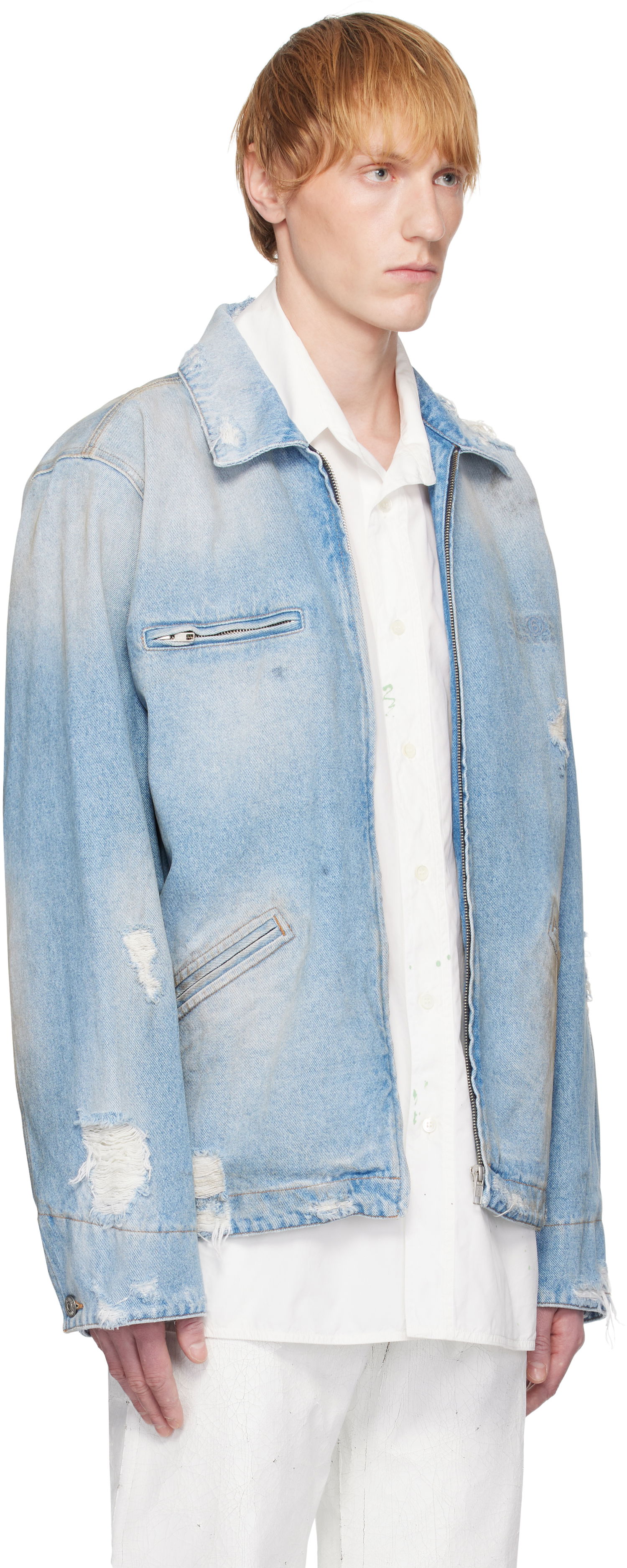 Jakna Maison Margiela MM6 Maison Margiela Distressed Denim Jacket Modra | SH2AM0030 M30018, 1