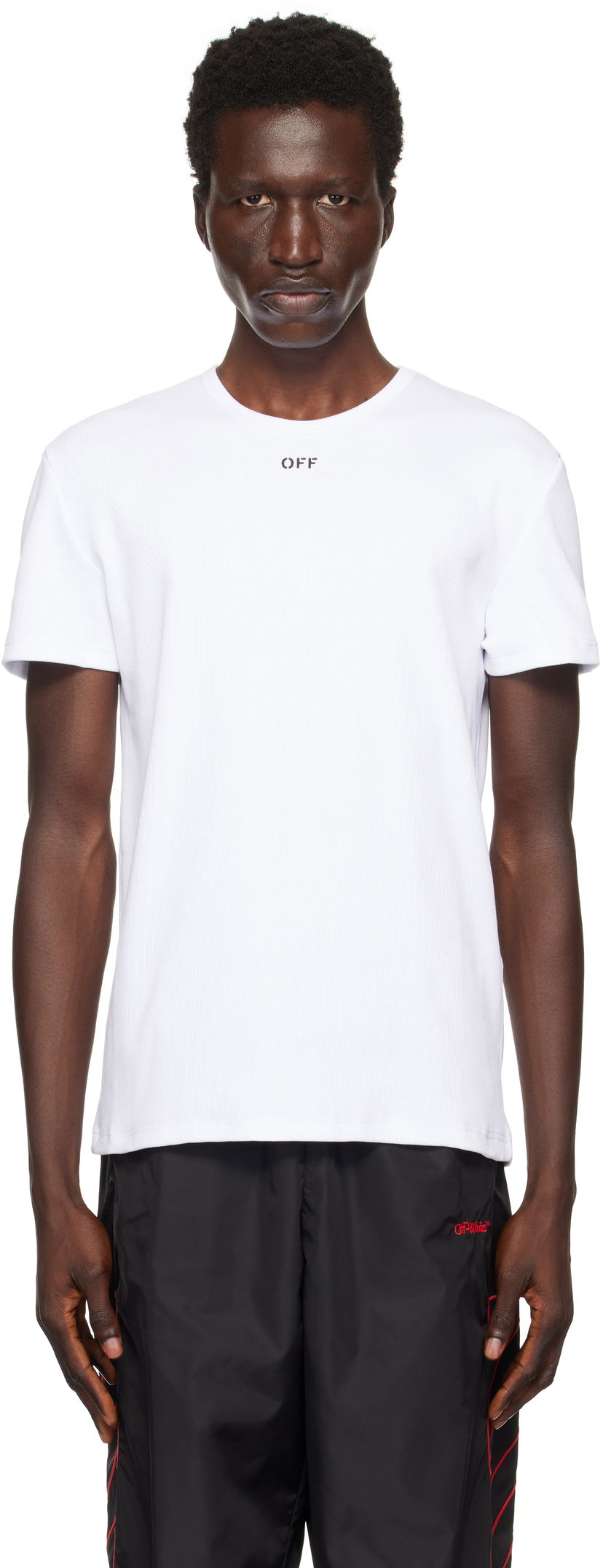 Majica Off-White White Ribbed Stamp T-Shirt Bela | OMUY007F24JER0010110