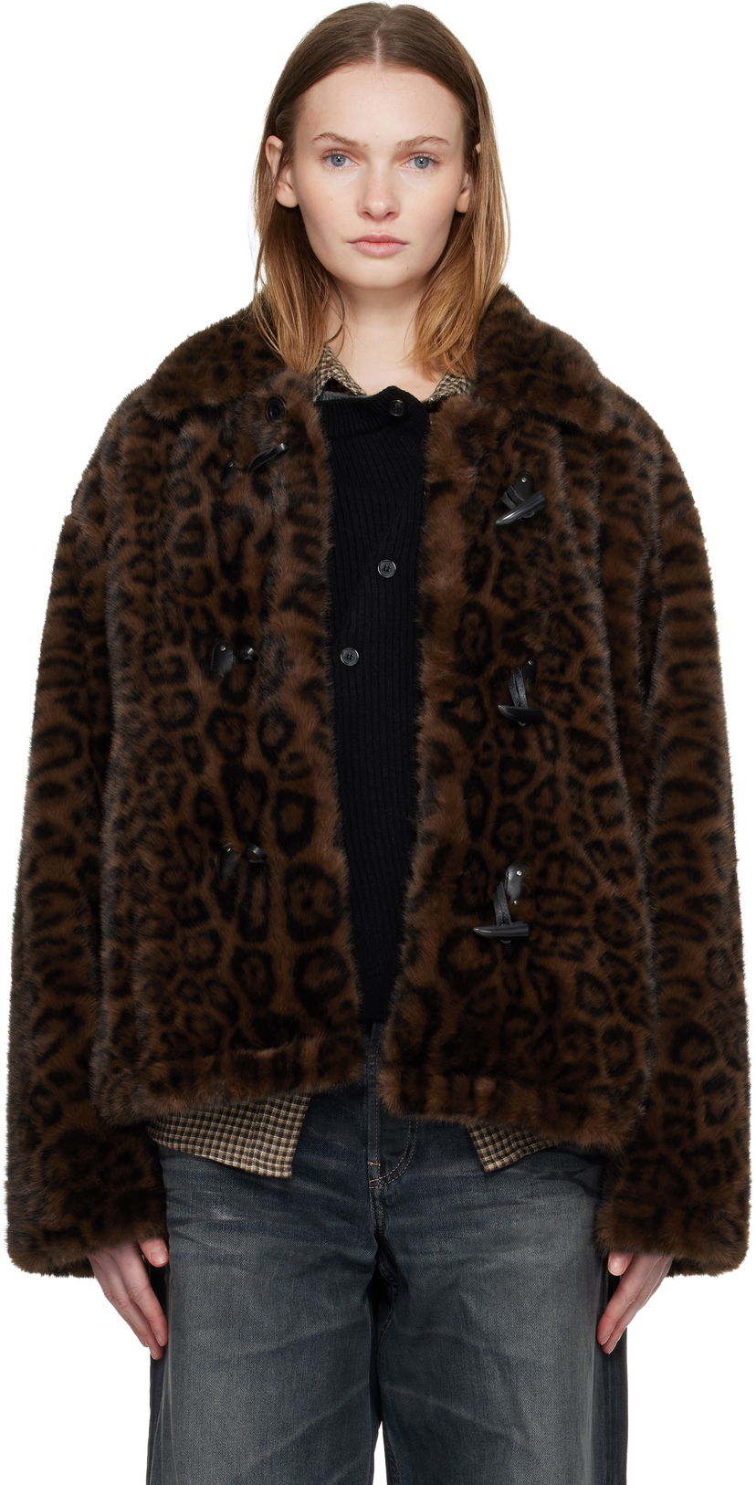 Jakna Andersson Bell Andersson Bell Leopard Fur Duffle Jacket Rjava | awa735u
