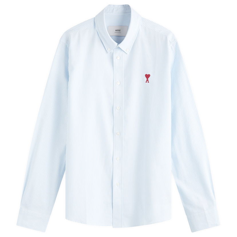 Srajce AMI Striped Button Down Oxford Shirt With Heart Logo Modra | BFUSH063-CO0087-475