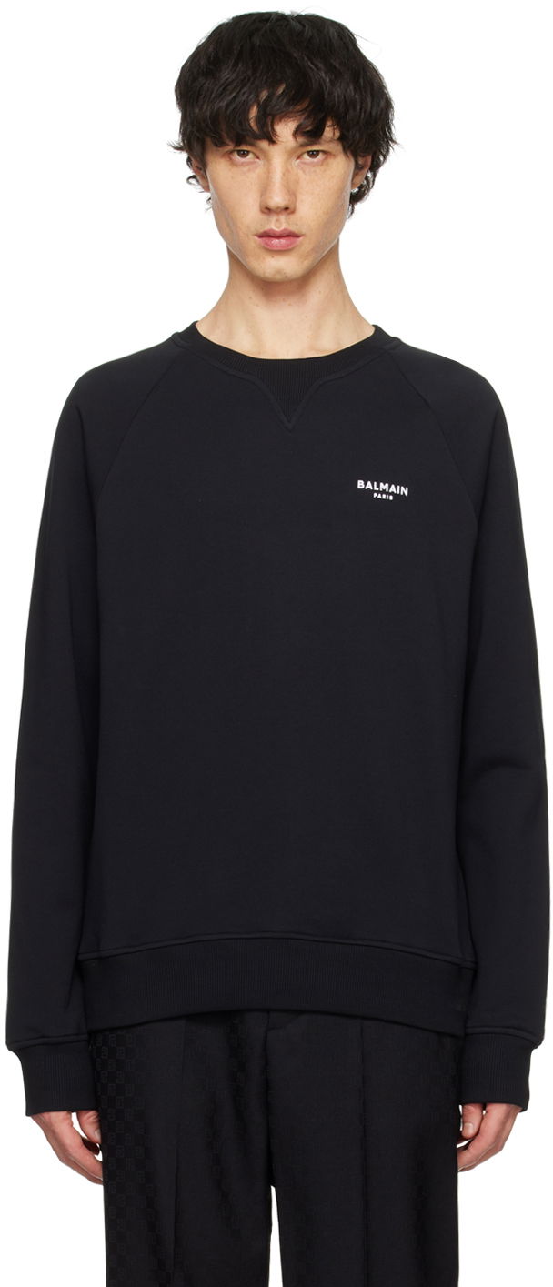 Pulover Balmain Flocked Sweatshirt Črna | CH1JQ005BB04