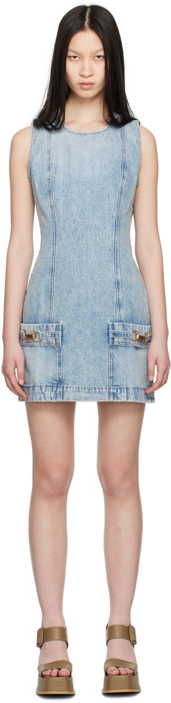 Obleke Stella McCartney Faded Denim Mini Dress Modra | 6D03123SPH83