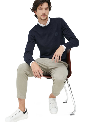 Pleteni pulover BOSS Crewneck Sweater Mornarica | 50471343