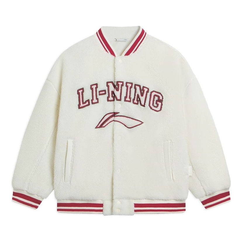 Bomber jakna Li-Ning Polar Fleece Logo Baseball Jacket Bela | AFDSD31-1