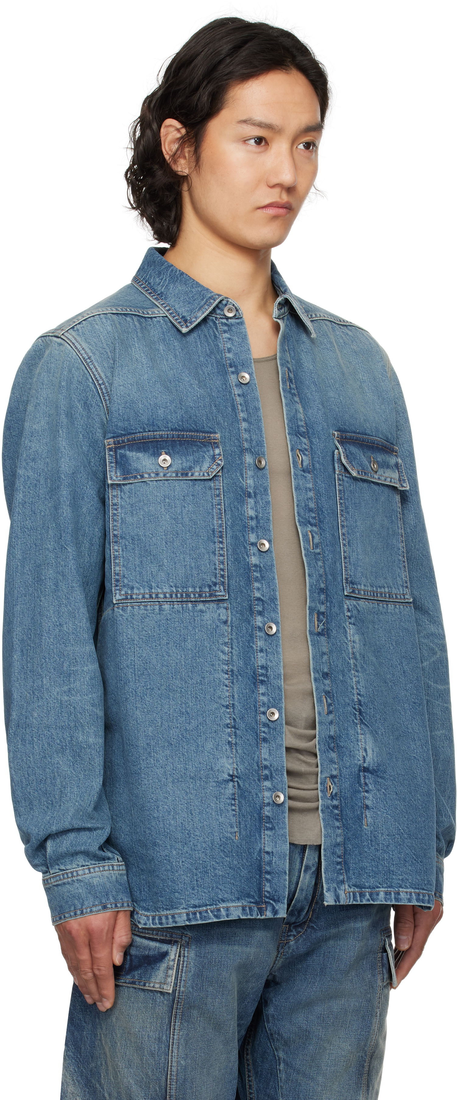 Srajce Rick Owens Rick Owens DRKSHDW Denim Overshirt Modra | DU01E3755 DWB, 1