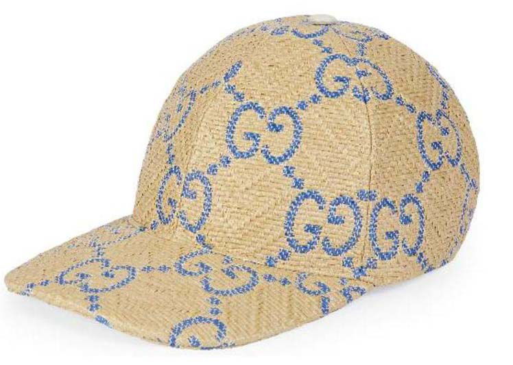 Kapa Gucci GG Raffia Effect Baseball Hat Blue/Beige Bež | 701713 3HAJF 9577