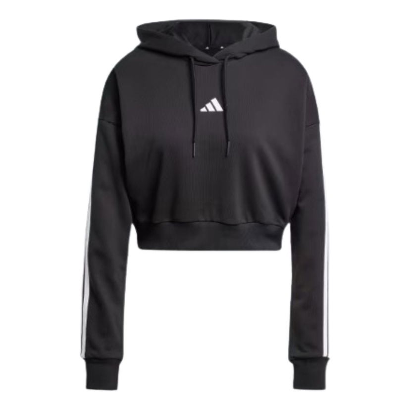 Pulover adidas Originals Essentials 3-Stripes French Terry Crop Hoodie Črna | JE0017