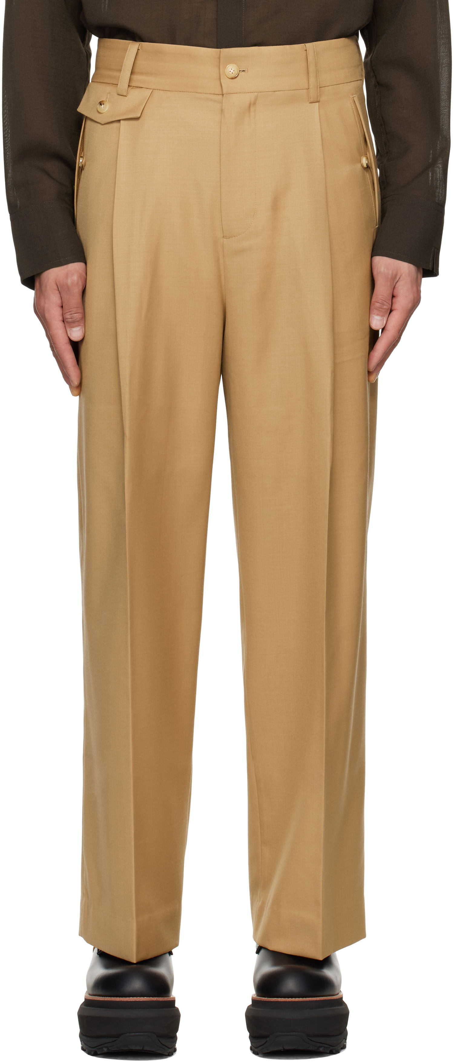 Hlače Feng Chen Wang Feng Chen Wang Slashed Wide Leg Trousers Bež | FMS19TR01B, 0