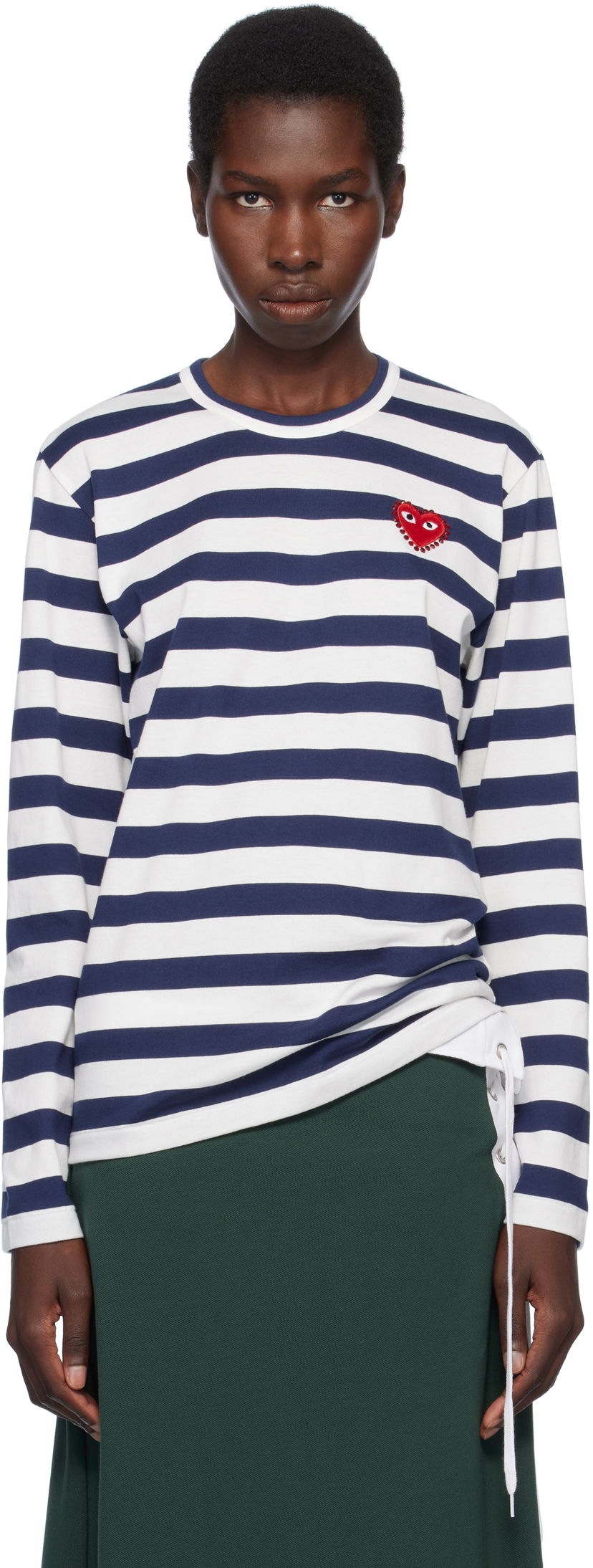 Majica Comme des Garçons COMME des GARCONS PLAY Long Sleeve Striped Rhinestone T-Shirt Mornarica | AX-T805-051